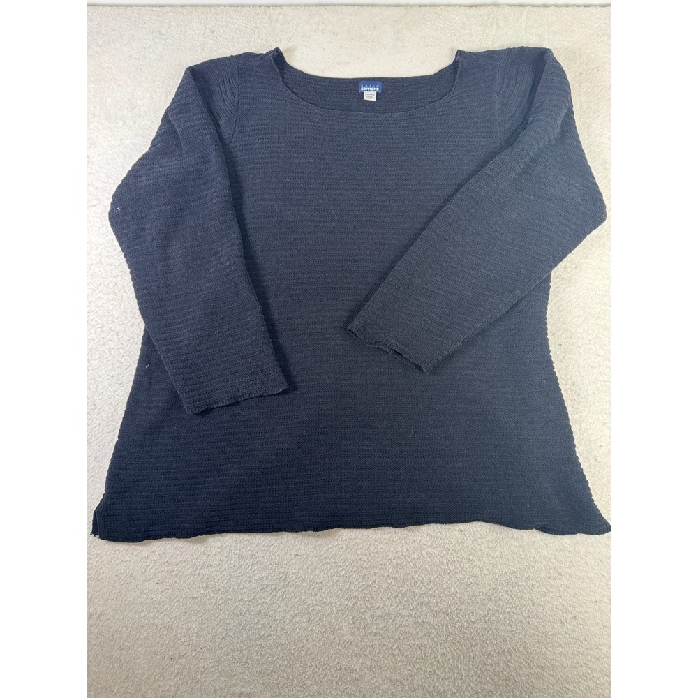 Basic Editions Sweater Womens 2X Black Excellent Textured Boat Neck 3/4 Sleeve